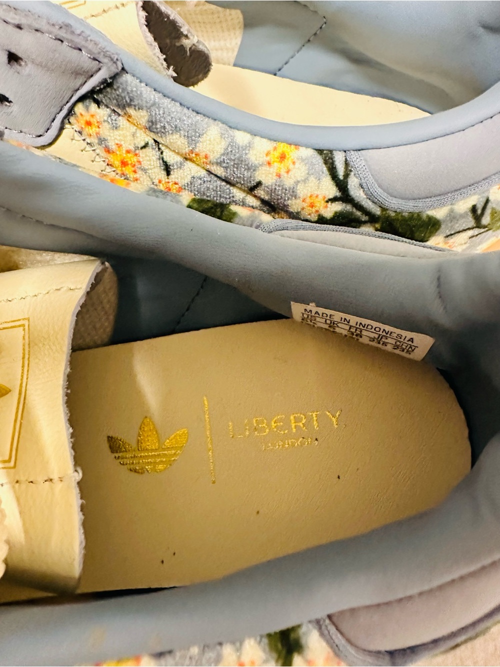 adidas Sambae x Liberty of London platform cream and blue suede and floral print - Picture 3 of 9